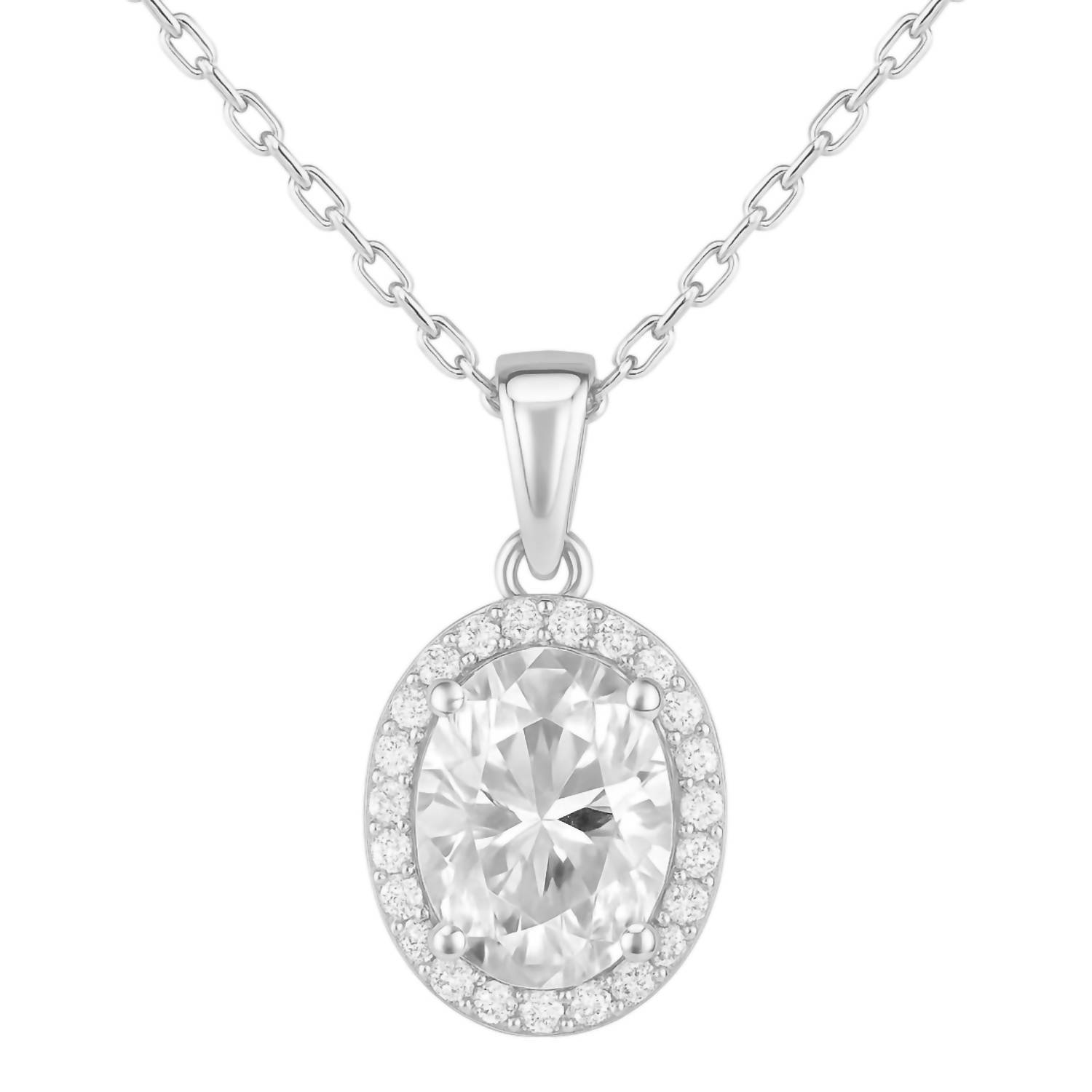 New Allyanna Gifts Women's Oval Moissanite With Halo Necklace In Silver